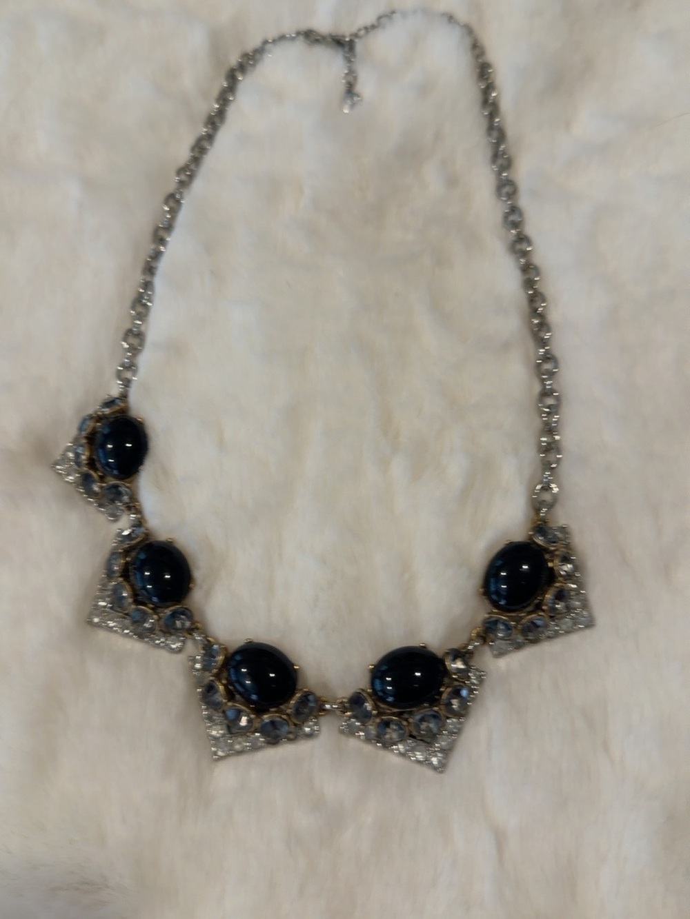 Stella & Dot Rory Faux Onyx Crystal Statement Necklace Silver
